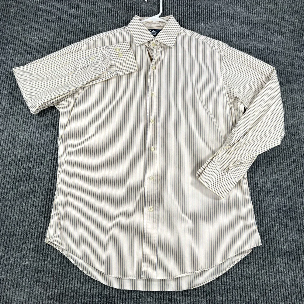 Polo Ralph Lauren Shirt Mens 16 Blue Yellow Striped Long Sleeve Button Up Regent